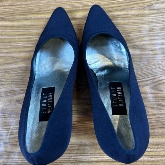 Vintage Stuart Weitzman Lorraine Navy Blue Fabric Pumps Worn Once - Size 8.5 - Picture 8 of 12